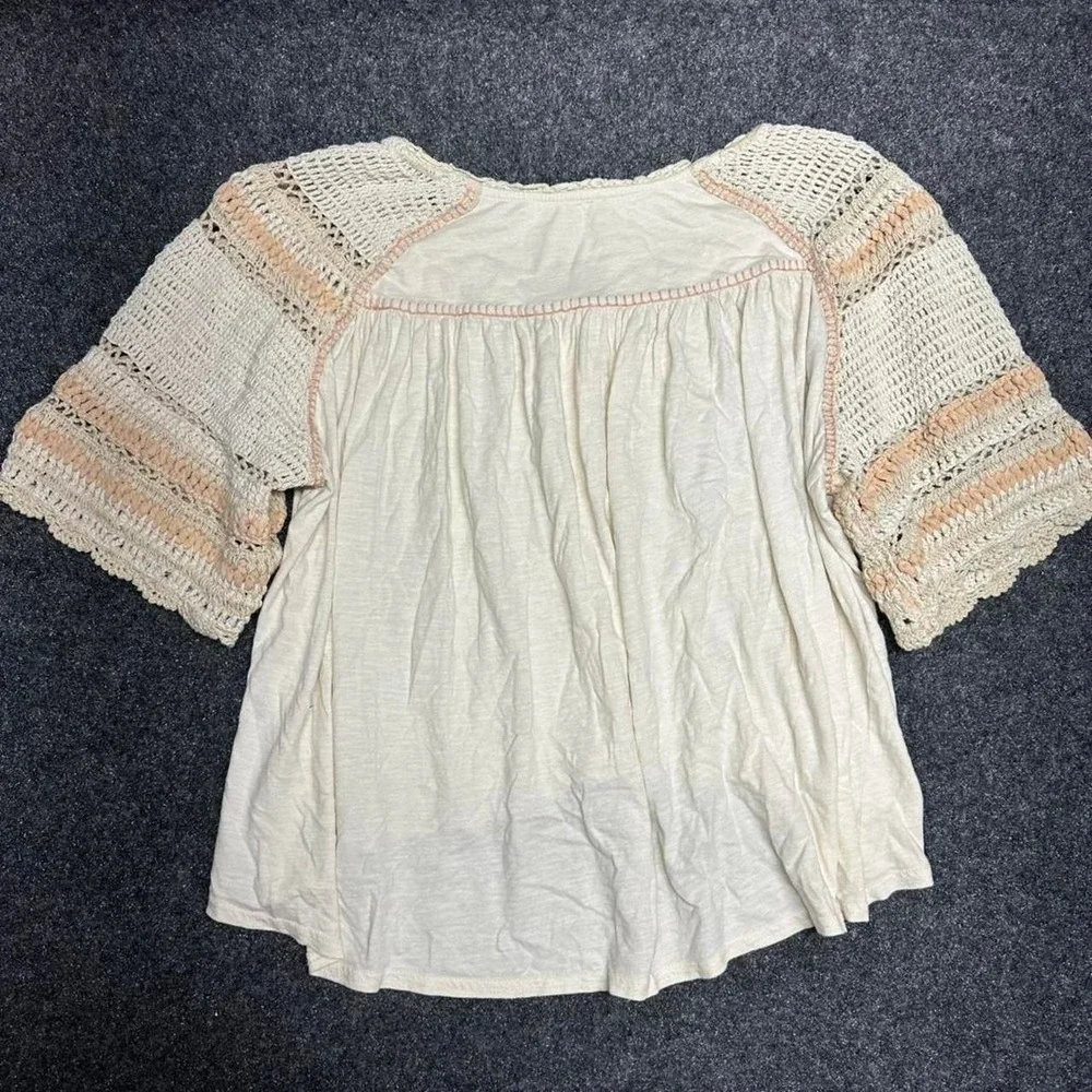 Free People Crochet Blouse XS Cream Oversized Indie Fairy Boho Top